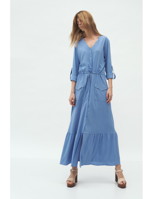 Robe longue bleue avec poches 