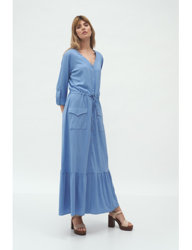 Robe longue bleue avec poches 