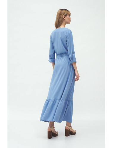 Robe longue bleue avec poches 