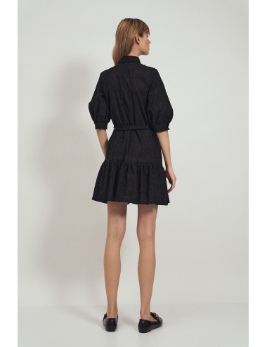 Robe noire en coton à volant 