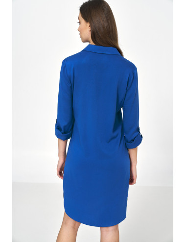 Robe oversize bleu bleuet à manches retroussées 