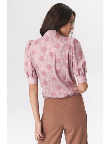 Chemisier rose avec motif à pois à encolure 