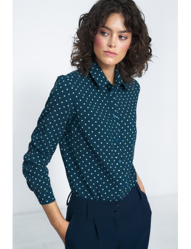 Chemise en viscose verte à pois 