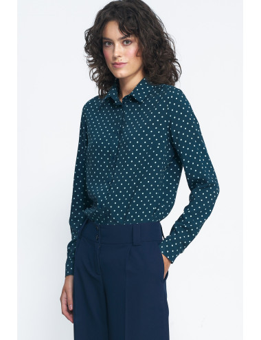 Chemise en viscose verte à pois 