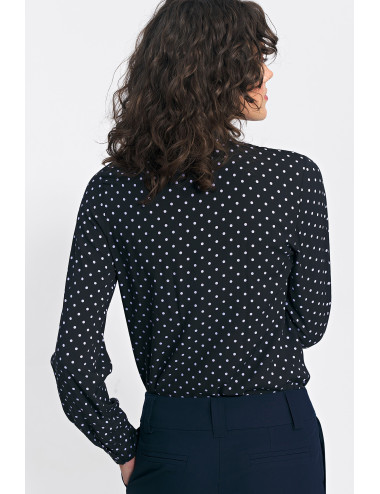 Chemise noire à col montant et à pois 