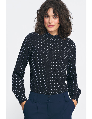 Chemise noire à col montant et à pois 