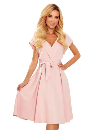 SCARLETT - robe évasée à encolure enveloppe - ROSE POUDRE 