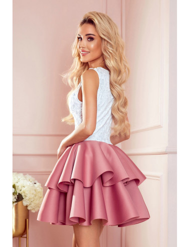 ZLATA  Robe bicolore avec encolure en dentelle et mousse - ROSE 