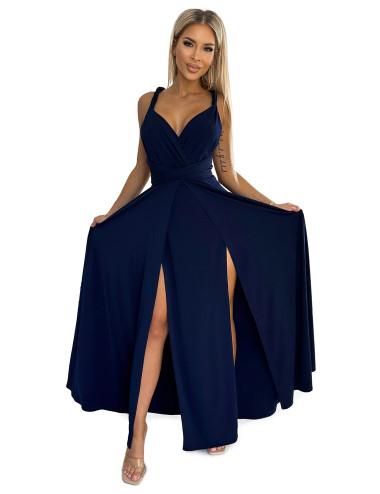  509-1 Elegancka długa suknia wiązana na wiele sposobów - GRANATOWA  