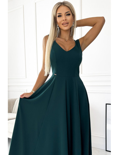  246-5 CINDY długa elegancka suknia z dekoltem - ZIELONA  