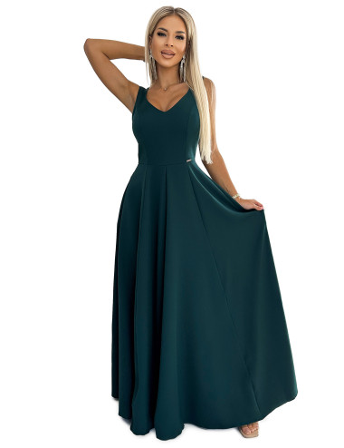  246-5 CINDY długa elegancka suknia z dekoltem - ZIELONA  