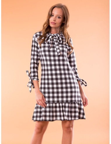 Black Checkered Dress with Binding 