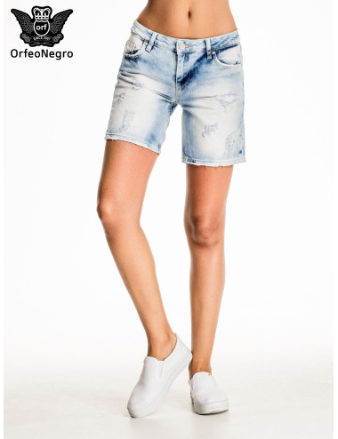 Light blue denim shorts with longer leg 