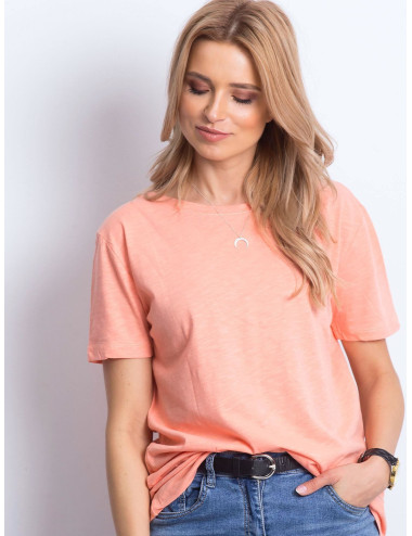 Salmon t-shirt with deep neckline at the back 