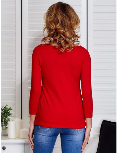 Red lace up blouse with patches 