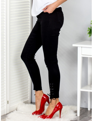 Black slim pants with lace-up legs  
