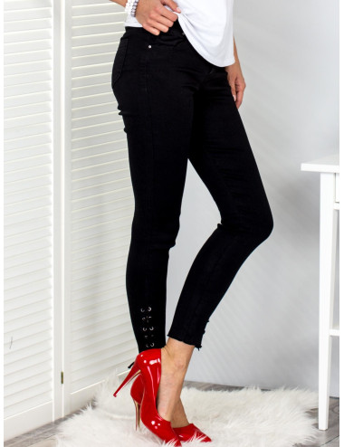 Black slim pants with lace-up legs  