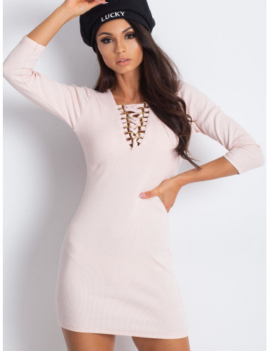 Light pink dress with lace-up neckline 