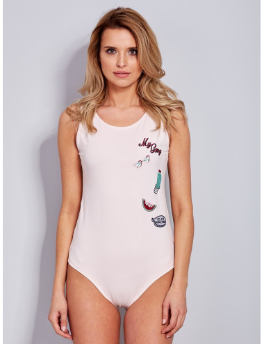 Women's Cotton Bodysuit with Patches Light Pink 
