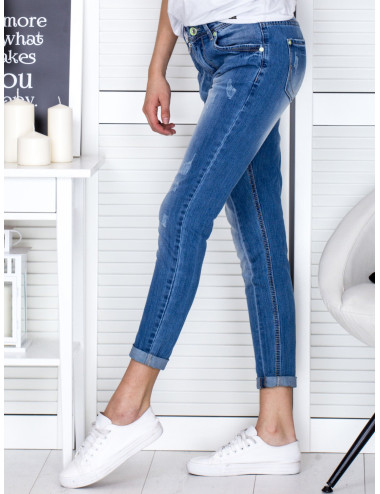 Women's Blue Denim Pants with Decorative Zipper 