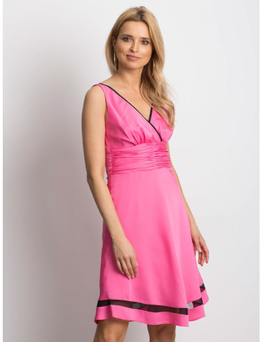 Pink V-neck dress with mesh trim 