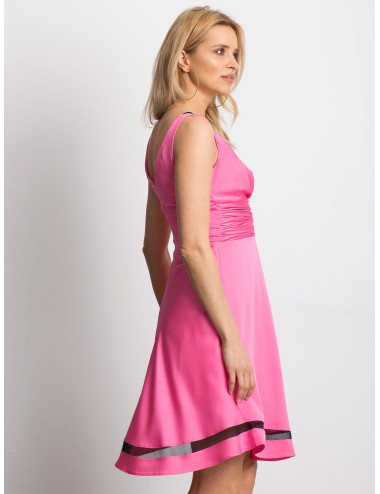 Pink V-neck dress with mesh trim 