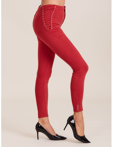 Czerwone spodnie high waist ze stretchem 
