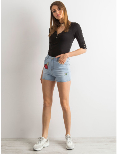 Blue high waist shorts with patch 