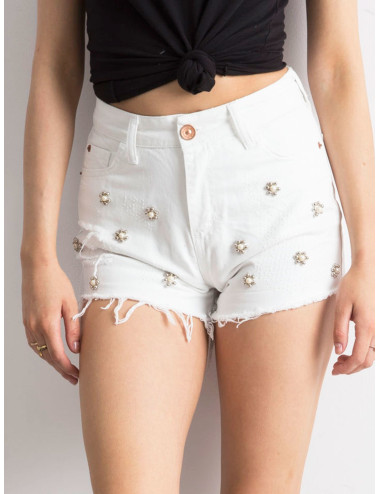 White denim shorts with bead applique 