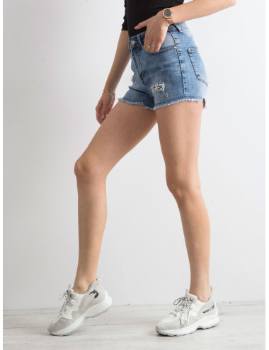 Blue jeans shorts with pearls 
