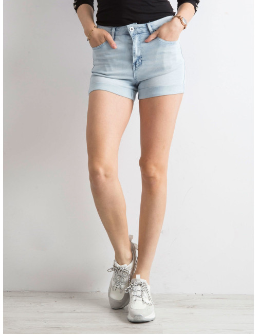 Blue denim shorts with rock-up legs 