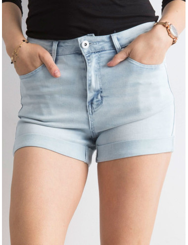 Blue denim shorts with rock-up legs 