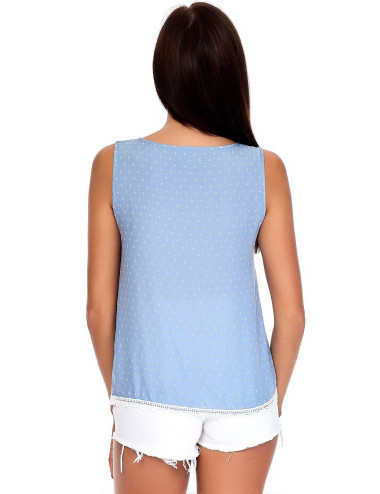 Light blue top with geometric patterns 