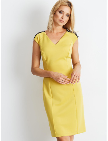 Women's dress with chains on the shoulders yellow  