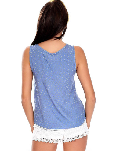 Blue top with geometric patterns 