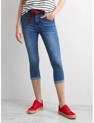 Blue jeans for women with curl-up legs 