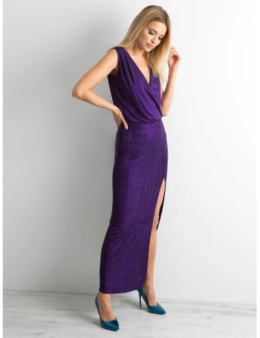 Fioletowa sukienka maxi z rozcięciem 