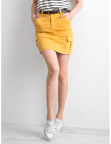 Yellow denim skirt with pockets 
