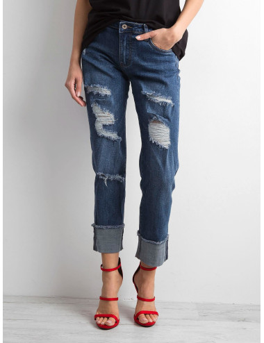 Blue jeans with curl-up legs 