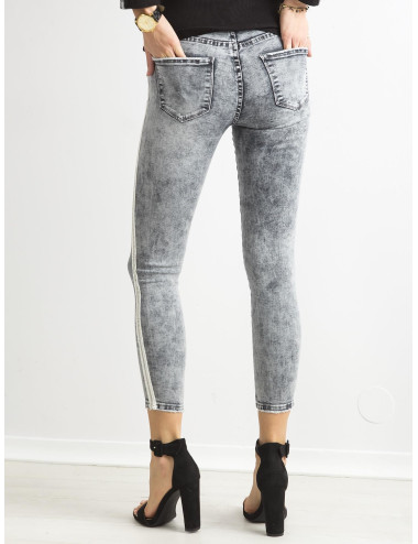 Szare spodnie jeansowe skinny z cekinowymi lampasami 
