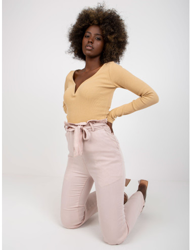 Light Pink Women's Fabric Pants With Pockets  