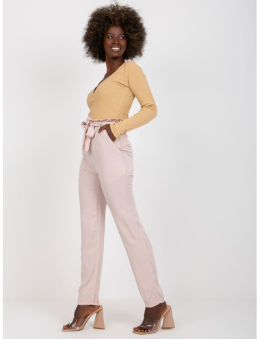 Light Pink Women's Fabric Pants With Pockets  