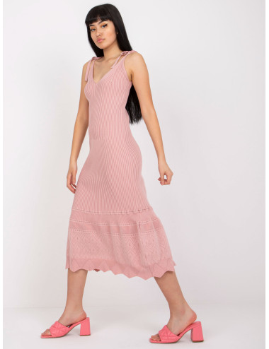 Dirty Pink Striped Knitted Strap Dress  
