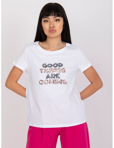 White T-shirt with applique and subtitles 