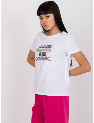 White T-shirt with applique and subtitles 