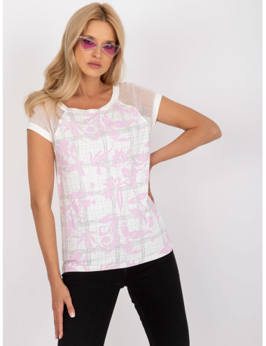 Ecru women's blouse with print and short sleeves 