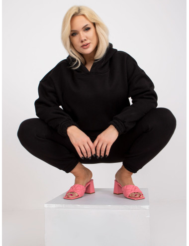 Black plus size sweatshirt set with hood  