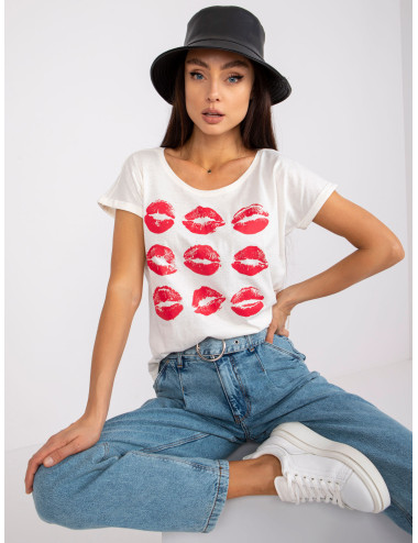 Ecru women's t-shirt with print Malvina MAYFLIES 