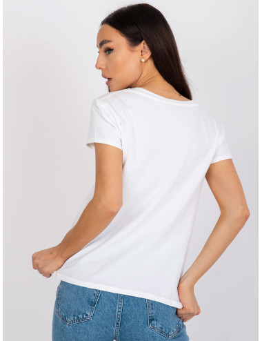 White & Blue Cotton Solid Color T-Shirt 