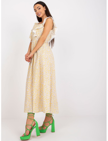 Yellow Cotton Summer Dress with Prints 